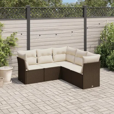 Produktbild von Design 5-tlg. Garten-Sofagarnitur mit Kissen Braun Poly Rattan, Gartenmöbel-Sets 2024 Neu