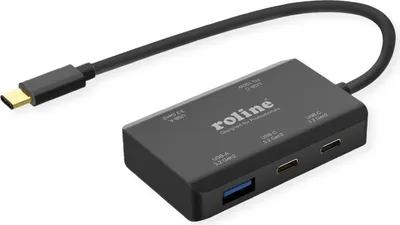 Image de ROLINE Hub USB 3.2 Gen 2, 4 voies (2x USB-A + 2x USB-C), PD, câble de connexion Type C