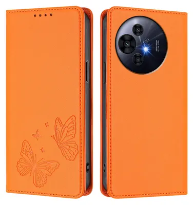 Produktbild von Lederhülle für TCL 50 Pro NxtPaper, Schmetterling Prägung Leder Brieftasche Schutzhülle mit Ständer Orange
