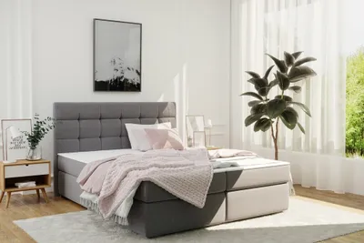 Produktbild von Kaiser Möbel  Boxspringbett mit matratze und bettkasten, Schlafbett FADO stoff Sawana Grau 160x200 cm
