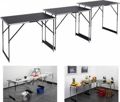 Produktbild von Stół wielofunkcyjny 3000x600 mm 3 szt. 4-częściowa regulacja wysokości 30 kg udźwig Funkcja składania Bufet Pchli targ Warsztat