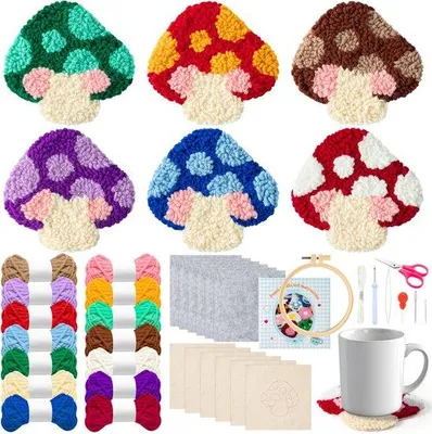 Produktbild von Punch-Needel-Kit mit Pilzpflanzenmuster DIY Kunst- und Handarbeitsset Bordürenstarter für Anfänger Einfache Stecknadelunterstützung Kunst- und Handarbeitsunterstützung