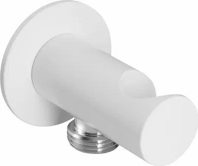 Immagine prodotto di Supporto doccia rotondo, fisso, con attacco per tubo flessibile, bianco opaco