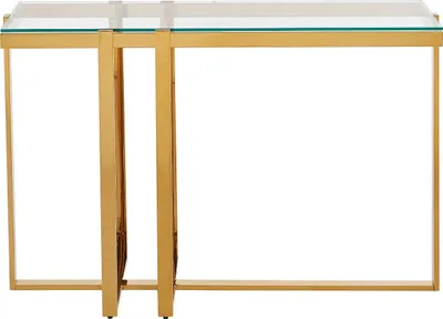 Produktbild von Konsolentisch aus gehärtetem Glas und verchromtem Edelstahl - Transparent und gold - VELETIA by Pascal Morabito