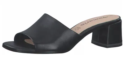 Produktbild von Tamaris Damen Pantoletten Leder Clogs Blockabsatz 1-27204-28, Größe:37 EU, Farbe:Schwarz