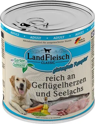 Produktbild von Landfleisch Dog Classic Geflügelherzen & Seelachs mit Gartengemüse - 800g