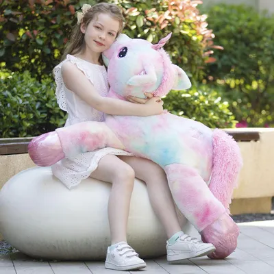 Image de Peluche licorne géante, 110 cm, rose, peluche douce, animal en peluche XXL, cadeau pour enfants et bébés