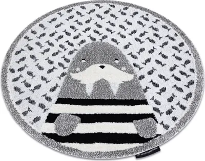 Produktbild von Moderner Kinderteppich JOY Kreis Walrus, Walross für Kinder - strukturelle, zwei Ebenen aus Vlies grau / creme Grau rund 120 cm