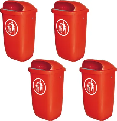 Produktbild von 4 Abfallbehälter/Papierkorb für den Außenbereich, 50 Liter, nach DIN 30713, rot