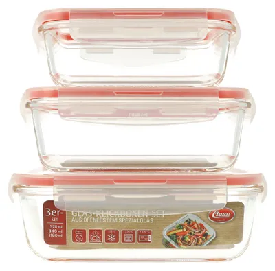 Produktbild von Glas-Klickboxen 3er-Set BPA-frei Frischhaltedose Mikrowelle Einfrieren Backofen