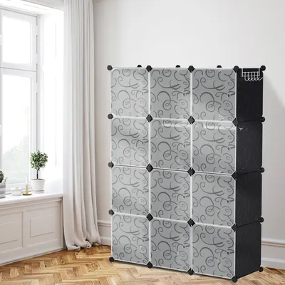 Obrázek produktu pro Jayseuw Šatní skříň s 12 přihrádkami Sada polic pro kutily Policový systém VŠ: 140x105x35cm Kombinovaná šatní skříň PP panely Šatní skříň se 2 věšáky na kabáty