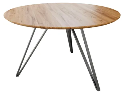 Produktbild von Runder Esszimmertisch massiv Eiche Schweizer Kante 110 cm Hairpin silber DREAM