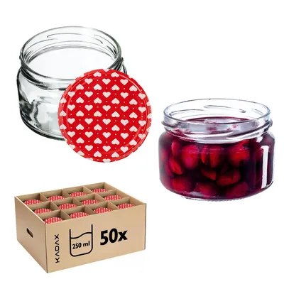 Zdjęcie produktu dla KADAX 50x Słoik Słoiki 250ml Szklany Na Przetwory Dżem miód + Zakrętki fi82