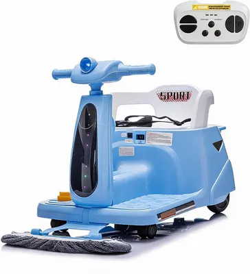 Zdjęcie produktu dla Elektryczny Samochód 2w1 z Mopem 12V dla Dzieci 3-8 Lat, Pilot 2,4 GHz dla rodzica, 2 tryby jazdy. Muzyka bezprzewodowo lub USB