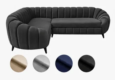 Zdjęcie produktu dla Sofa narożna Verno 210 x 270 cm, pianka HR45 i sprężyny Bonell, wolnostojąca, nowoczesne pikowanie, ciemnoszara