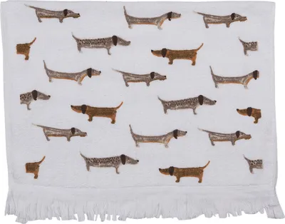 Produktbild von Clayre & Eef Gästehandtuch 40x66 cm Weiß Braun Baumwolle Hunde