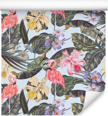 Obrázek produktu pro 10m VLIES TAPETE Roll Flowers Leaves Exotic Tropics Flamingos XXL