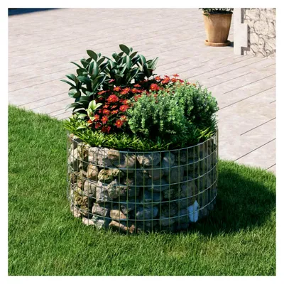 Produktbild von Gabionen-Hochbeet, Kräuterspirale, Hochbeet im Garten, Pflanzkübel, Pflanzsteine, rund, verzinkter Stahl Ø100x50 cm