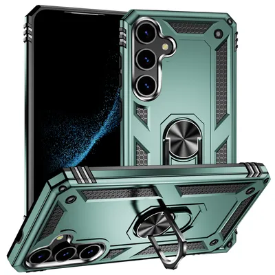 A phone case with a ring holder is shown from multiple angles against a white background.
