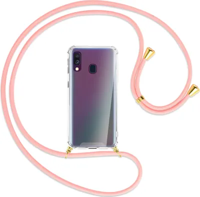 Produktbild von Handykette Backcover-Schutzhülle mit Band (Metall goldfarben) für Samsung Galaxy A40 - rosa
