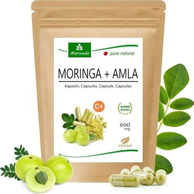 Produktbild von Moringa+Amla Kapseln I Immunsystem & Energie I Moringa Oleifera Blattpulver & natürliches Vitamin C aus Amla (Amalaki) I vegan I 120Stk. von Moriveda