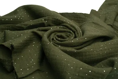 Produktbild von Baumwoll Musselin Stoff mit silbernen Punkten, Double Gauze, Doppelgaze, Khaki 50 x 130 cm