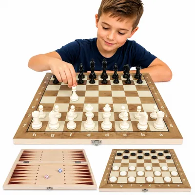 Produktbild von 3 in 1 Magnetisches Spieleset: Schach, Dame & Backgammon Klappbar