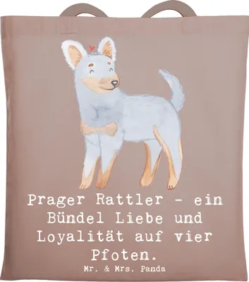 Produktbild von Mr. & Mrs. Panda Uni Tasche Prager Rattler - Braun Pastell - Geschenk, Familienhund, Hunderassen, treuer Begleiter, totebag, Laptoptasche, Shopping, treue, Charakter