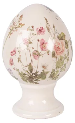 Imagen del producto de Clayre & Eef, figura decorativa de huevo, diámetro 9 cm, altura 14 cm, color beige, cerámica