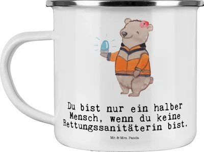 Produktbild von Mr. & Mrs. Panda Emaille Tasse Rettungssanitäterin Herz - Weiß - Geschenk, Motivtasse, Becher, Teetasse, Pott, Kaffeepott