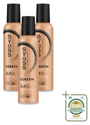 Zdjęcie produktu dla 3 sztuki pianki do włosów Syoss Keratin - 250 ml - zestaw ekonomiczny
