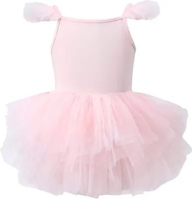 Produktbild von Mädchen Ballettanzug mit Tütü-Rock - Baumwolltrikot Ärmellos Ballettkleid Tanz-Body für Kinder, Rosa, XS