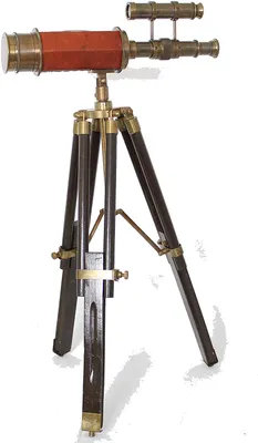 Produktbild von Tisch-Fernrohr im antiken Retro-Stil mit Stativ aus Holz und brüniertem Messing zur maritimen Dekoration