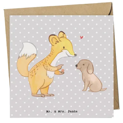 Produktbild von Mr. & Mrs. Panda Glückwunschkarte Fuchs Hundetraining - Grau Pastell - Geschenk, Grußkarte, anlasskarte, doppelkarte, Hundeschule, faltkarte, Hundeerziehung, Klappkarte