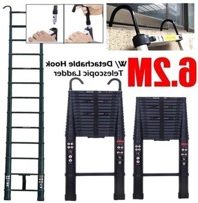 Obrázek produktu pro Teleskopická žebřík 6,2 m - Výsuvná hliníková střešní žebřík s háky a 15 příčkami
