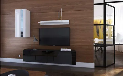 Image de Furnitech Meuble-paroi Salon - Meuble-paroi suspendu Moderne - Étagères et meuble TV - Meubles de salon sans LED (Mery AN271-17BW-HG22 1B Grand)