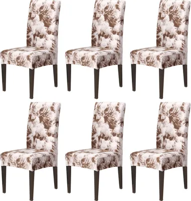 Produktbild von 6 PCS Tie-Dyed Stuhlbezug, Stretch Elasthan Sitzbezüge für Esszimmer Abnehmbarer waschbarer Stuhlschutz /Braun