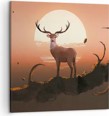 Produktbild von Bild auf Leinwand - Leinwandbild - Hirsch Geweih Hörner - 50x50cm - Wand Bild - Wanddeko - Leinwanddruck - Bilder - Kunstdruck - Wanddekoration - Leinwand bilder - Wandkunst - AC50x50-4091