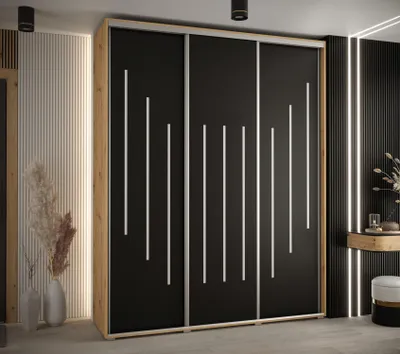 Obrázok produktu pre Šatníková skriňa ASIRI 8 - 190/60 cm, dub artisan / čierna / strieborná