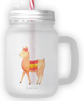 Produktbild von Mr. & Mrs. Panda Glas Alpaka Stolz - Transparent - Geschenk, Trinkglas mit Strohhalm, Cocktailglas, Trinkgefäß, Mason Jar, deckel, Lama