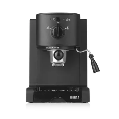 A black BEEM espresso machine is shown against a white background.