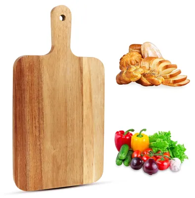 Produktbild von Schneidebrett aus Holz, Küchenschneidebrett aus Akazienholz, Schneidebrett aus Holz für Fleisch, Servierbrett, Hackbrett, Käsebrett, Schneidebrett aus Holz mit Griff