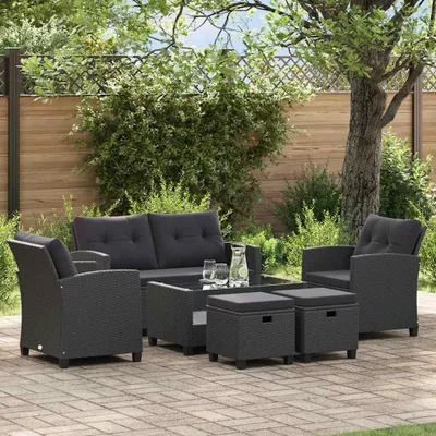Produktbild von vidaXL 6-tlg. Garten-Sofagarnitur mit Auflagen Poly Rattan Schwarz