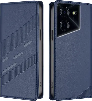 Produktbild von Hülle für Tecno Pova 5 4G, Kunstleder Brieftaschen Handyhülle mit Kartenfach und Standfunktion Blau
