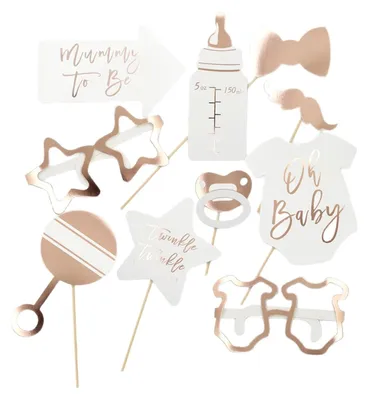Produktbild von Set mit 10 Foto-Requisiten für eine Babyparty in Roségold