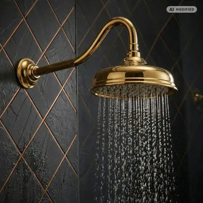 Produktbild von PaulGurkes Kopfbrause mit Brausearm Gold Antik Hochglanz Retro Regendusche