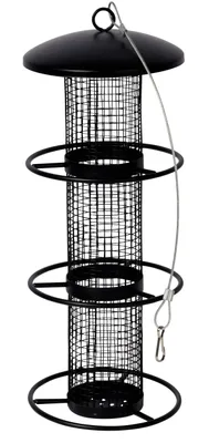 Produktbild von Futterspender mit Gitterröhre, Futtersäule mit Anflugring, 14 x 14 x 37 cm, Metall, Schwarz