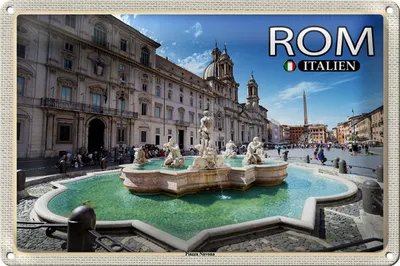 Produktbild von Blechschild Reise Rom Italien Piazza Navona Skulptur 30x20cm