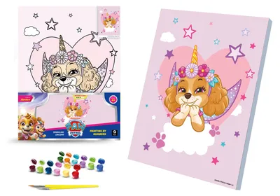 Produktbild von Kreatives Malset: Bild malen nach Zahlen, 30x40 cm, Staffelei, Paw Patrol: Glitzerndes Einhorn, Modellnummer: QB914-010