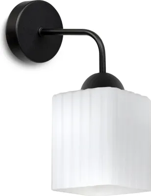 Produktbild von Wandleuchte Riffle schwarz 1-flammig mit weißem Würfelschirm E27 – elegante Wandlampe für moderne Innenräume